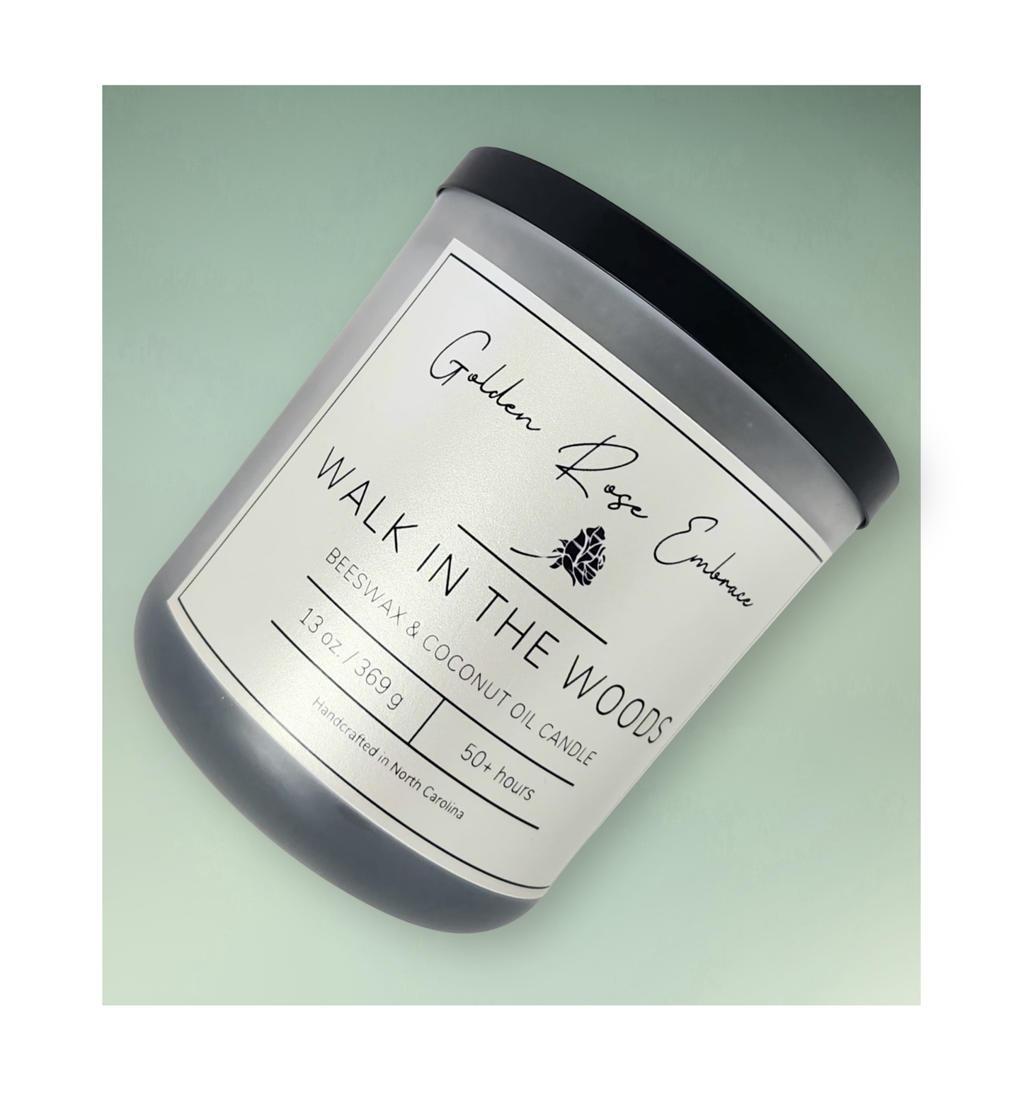 13 oz beeswax candles, cotton wick, frosted glass jar, black lid, mahogany, lavender, and geranium.