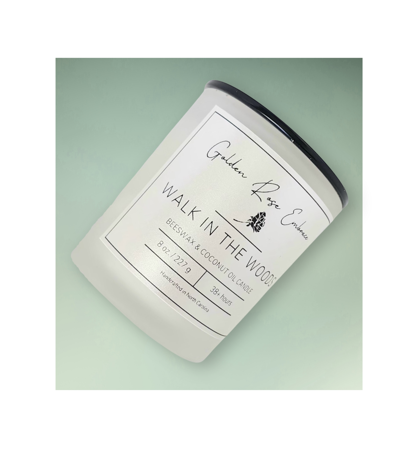8 oz beeswax candles, cotton wick, frosted glass jar, black lid, mahogany, lavender, and geranium.