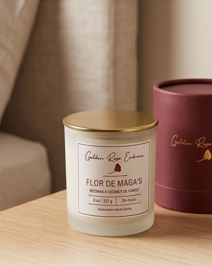 Flower Collection — romantic floral beeswax candles in rose, gardenia & jasmine — Golden Rose Embrace, Charlotte NC