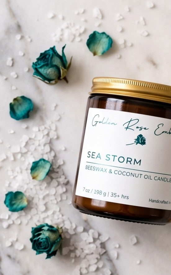 Island Collection — tropical hibiscus, coconut, jasmine & pineapple beeswax candles — Golden Rose Embrace, Charlotte NC