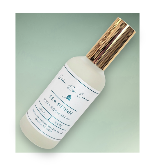 Room sprays, linen sprays. Sea Storm scent. A light and airy scent of clean freshness and crisp linen, freesia, sea salt, eucalyptus, and moss 