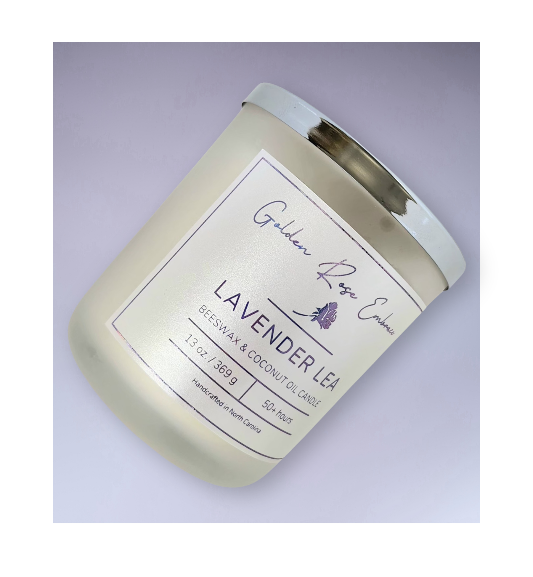 Beeswax candle - Lavender Lea 13oz frosted glass jar, silver lid