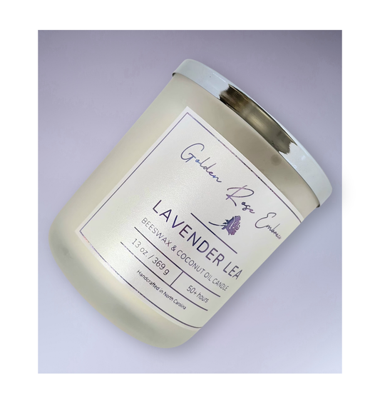 Beeswax candle - Lavender Lea 13oz frosted glass jar, silver lid