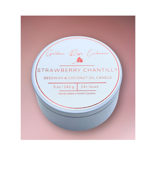 5oz beeswax candles, cotton wick, white tin, sweet strawberries, creamy vanilla, and zesty lemon.