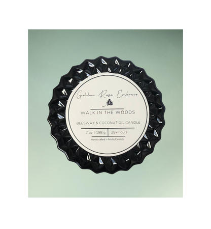 7 oz beeswax candles, cotton wick, frosted glass jar, black lid, mahogany, lavender, and geranium. 