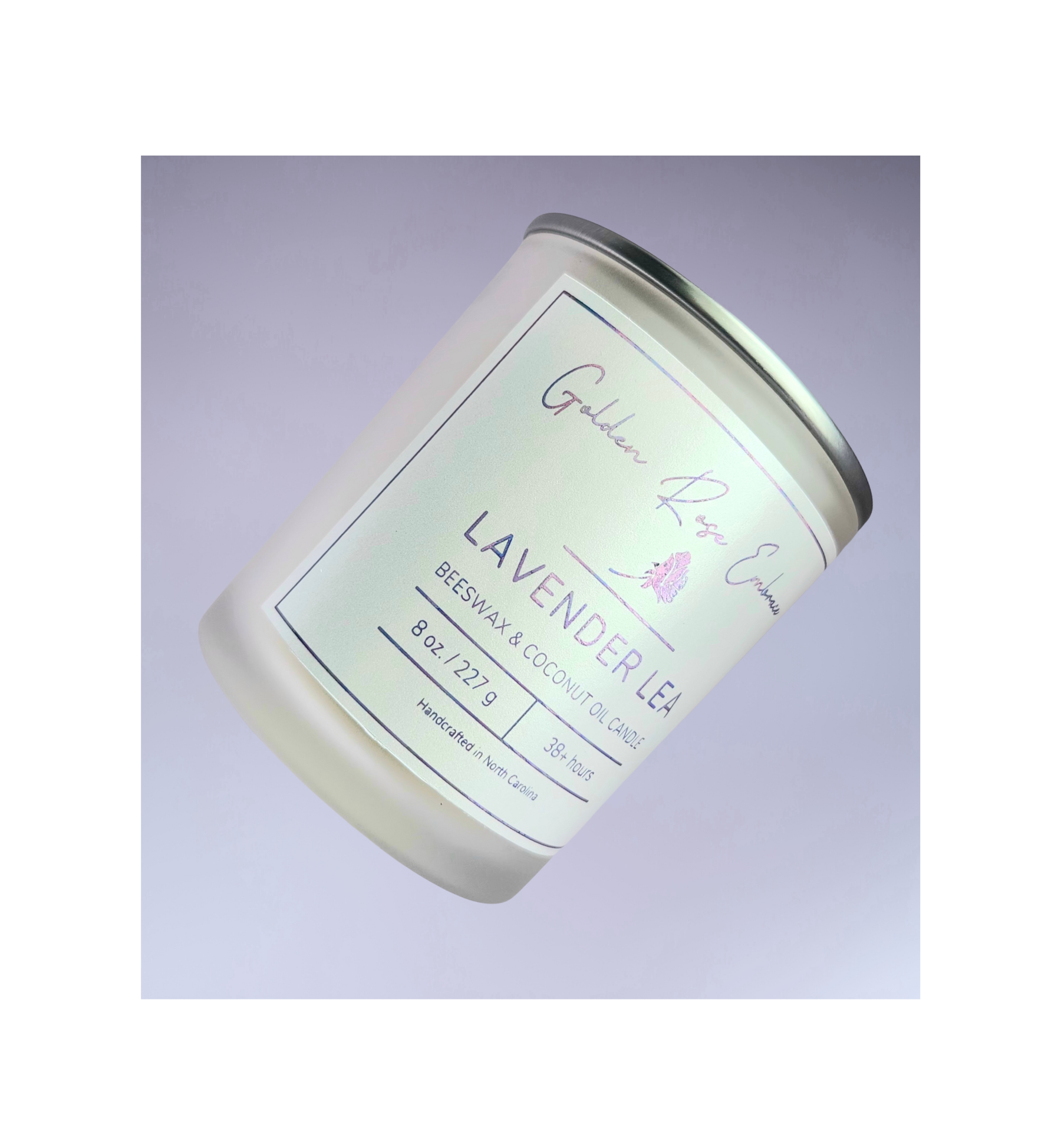 Beeswax candle - Lavender Lea 8oz frosted glass jar, silver lid
