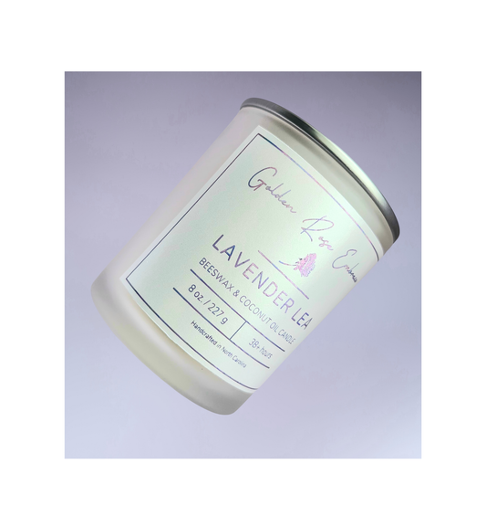 Beeswax candle - Lavender Lea 8oz frosted glass jar, silver lid