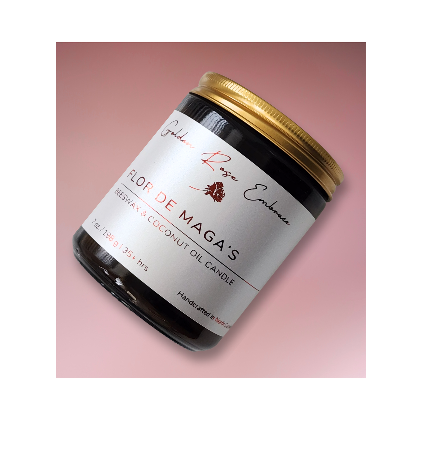 Flor De Maga's 7oz Beeswax Candle. Amber glass jar. Gold metal lid. Cotton wick. 
A tropical island blend of hibiscus, jasmine, apple, pineapple, sugar, and coconut complemented by a touch of musk. Let this tropical bouquet aroma transport you to paradise. 