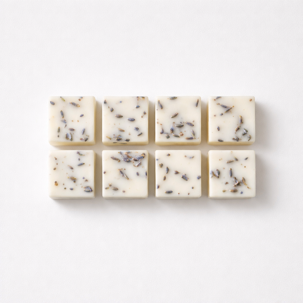 Beeswax wax melt. A warm, soothing aroma of a lavender meadow with rows of lavender flowers drenched in the morning sunlight gently shifting in the breeze.