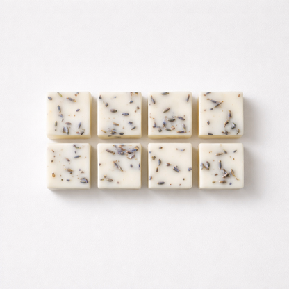 Beeswax wax melt. A warm, soothing aroma of a lavender meadow with rows of lavender flowers drenched in the morning sunlight gently shifting in the breeze.