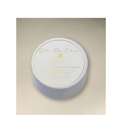 Rich 5oz Beeswax Candle. White Tin. Woodwick. 
Notes of Citrus, Cardamom, Palo Santo, Saffron, Violet, Wood, Sandalwood, Smoke, Amber. 
A spicy warm woody scent infused with citrus, saffron, amber, violet &amp; sandalwood. A luxurious rich fragrance that creates an inviting and sensual experience.
Custom beeswax candle blended with organic coconut oil and fragrances infused with clean nontoxic fragrance and natural essential oils. 