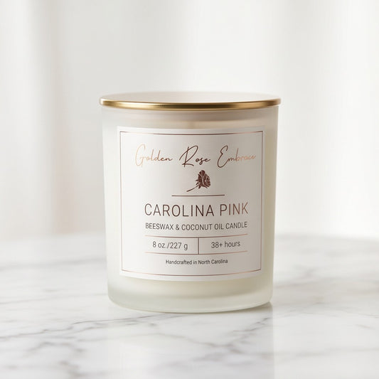Carolina Pink beeswax woodwick candle with citrus peony dianthus orange blossom vanilla and musk — Golden Rose Embrace Charlotte NC