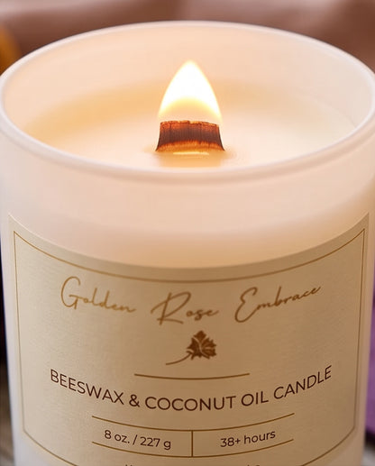 Pumpkin Spice Everything Nice non-toxic beeswax woodwick candle lit warm fall fragrance — Golden Rose Embrace Charlotte NC