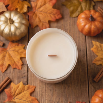 Pumpkin Spice Everything Nice beeswax woodwick candle crackling wick detail fall — Golden Rose Embrace Charlotte NC