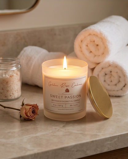 Sweet Passion tropical beeswax candle with pineapple peach passionfruit mango and coconut — Golden Rose Embrace Charlotte NC